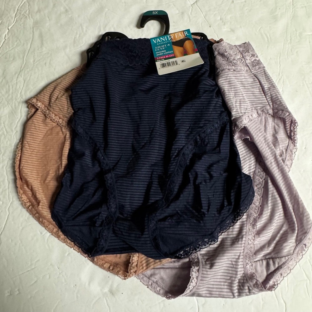 Vanity Fair Radiant Collection 3 Pack Hi-Cut Panties‎ 5XL 12 Light Luxe Striped - Picture 2 of 3